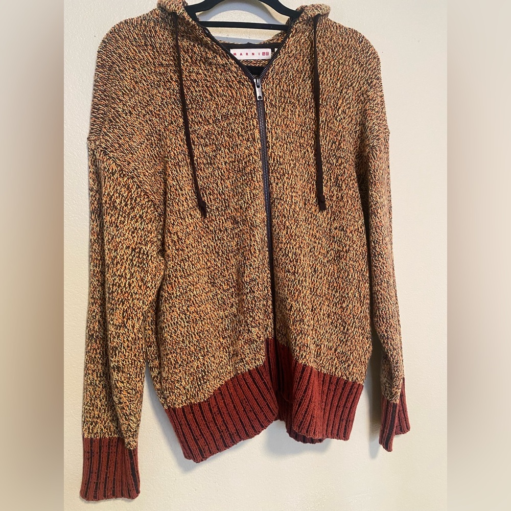 Marni x Uniqlo Mix Color Yarn Oversized Full-Zip Hoodie in Dark Orange